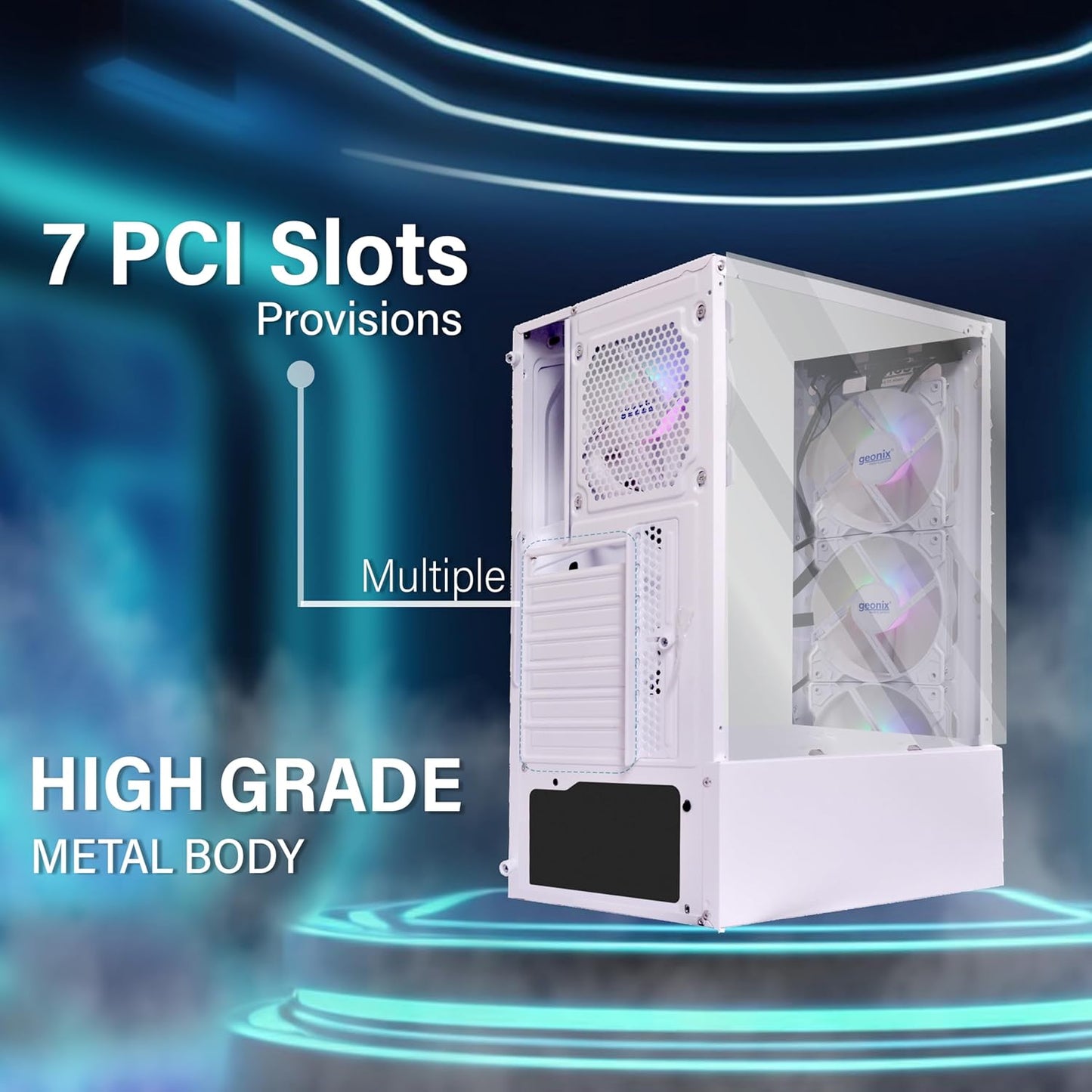 Geonix X20 Tempered Glass Computer Case 4 RGB Fans ATX Gaming Cabinet - White