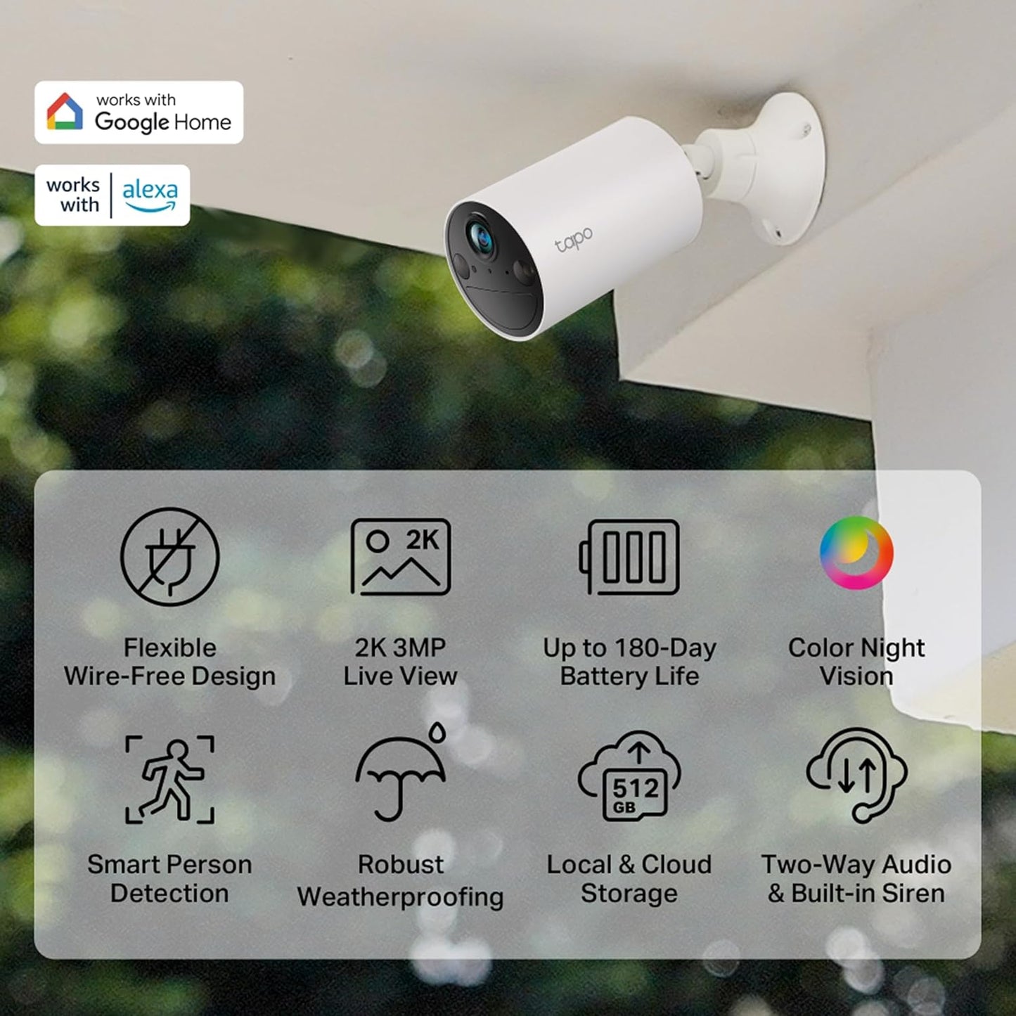 TP-Link Tapo C410 3MP 2K QHD Smart Wire-Free Indoor/Outdoor Security Camera - White