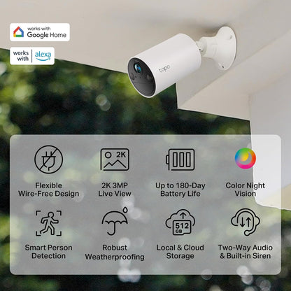 TP-Link Tapo C410 3MP 2K QHD Smart Wire-Free Indoor/Outdoor Security Camera - White