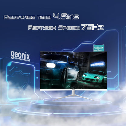 Geonix Argon 32" 75Hz 1080p Full HD LED Panel Curved Monitor with Dual Speakers - White