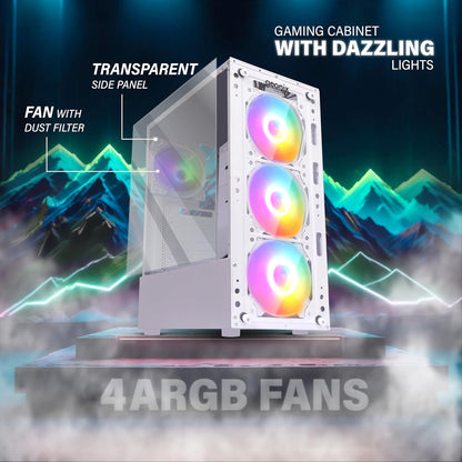 Geonix X20 Tempered Glass Computer Case 4 RGB Fans ATX Gaming Cabinet - White
