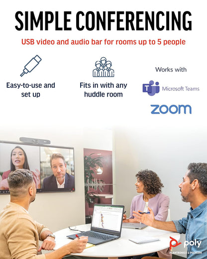 Poly Studio R30 USB 4K Video Bar for Small Conference Spaces with Inbuilt Webcam and Speaker - Black