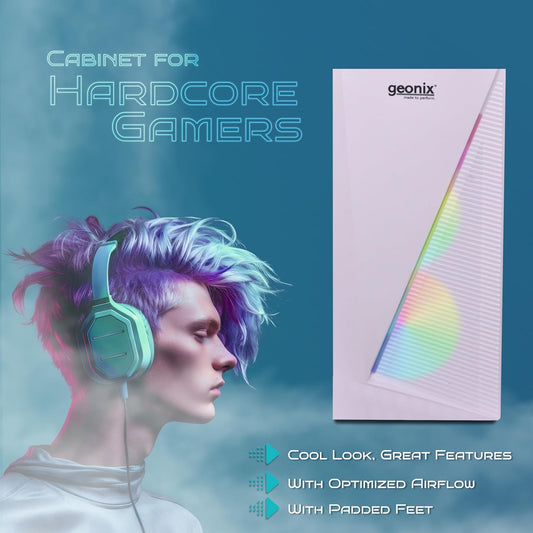 Geonix X10 ATX Computer Case Tempered Glass Side Panel Gaming Cabinet - White