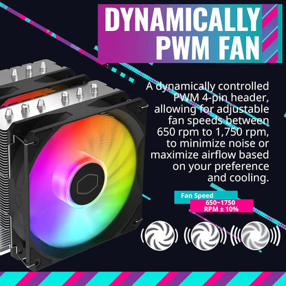 Cooler Master Hyper 620S ARGB Sync 120mm Dual Tower CPU Air Cooler - Black