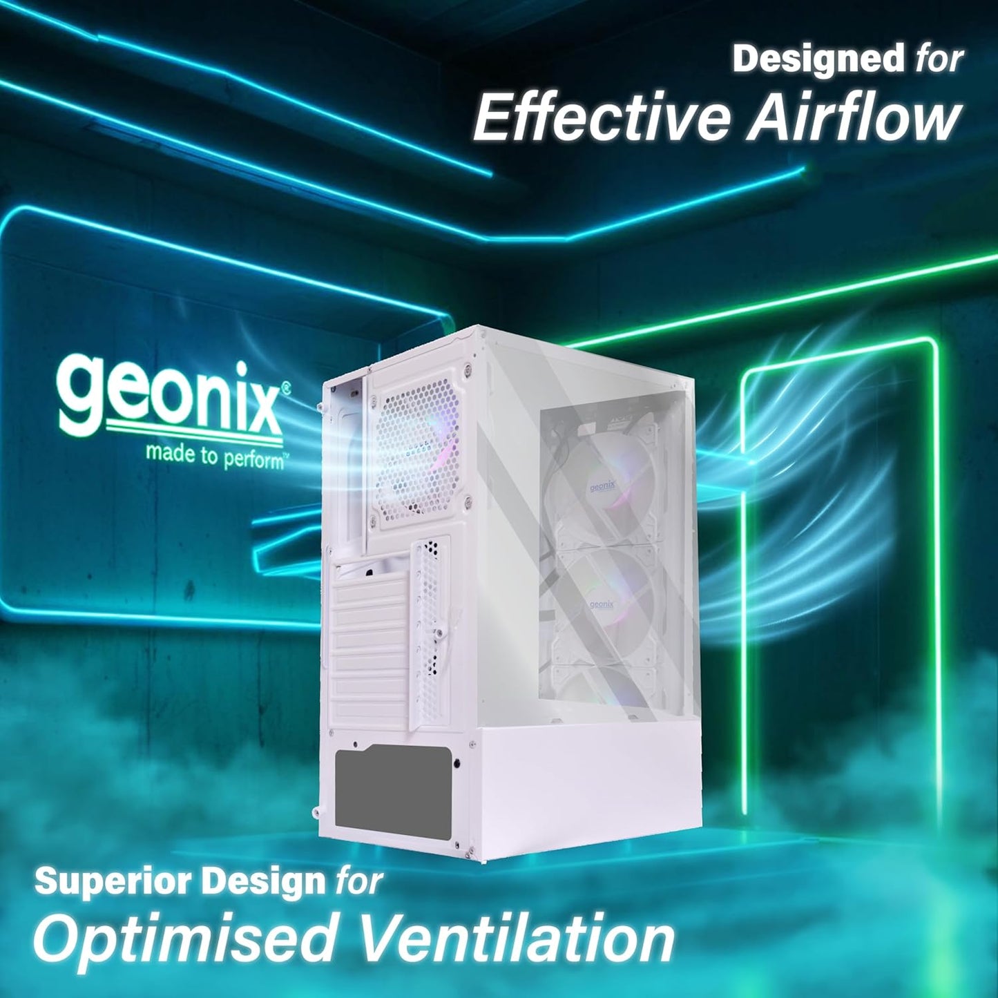 Geonix X20 Tempered Glass Computer Case 4 RGB Fans ATX Gaming Cabinet - White