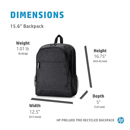 HP 1X644AA Prelude Pro Recycled Backpack for 15.6 Inch Laptops with Smart Cable Pass-Through and Water-Resistant Exterior