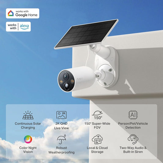TP-Link Tapo C425 KIT 4MP 2K QHD 1440p Smart Wire Free Security Camera with Solar Panel - White