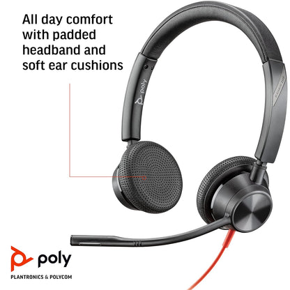 POLY Blackwire 3225 USB-C Wired Headphone with Boom Mic