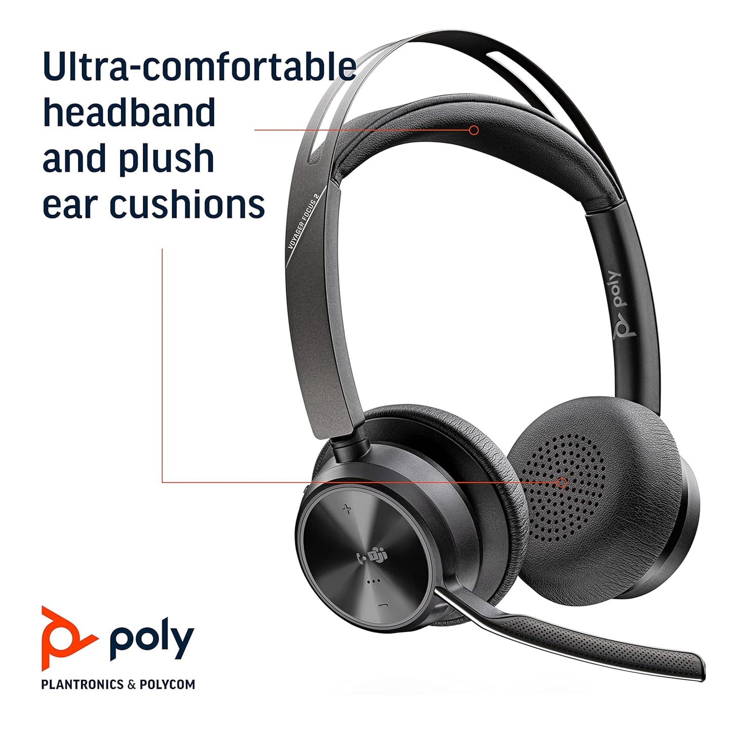 Poly Voyager FOCUS 2 UC USB-A Bluetooth Active Noise Canceling Stereo Headset with Boom Mic-77Y85AA- Black