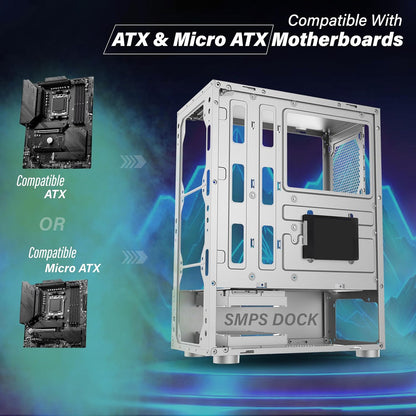 Geonix X20 Tempered Glass Computer Case 4 RGB Fans ATX Gaming Cabinet - White