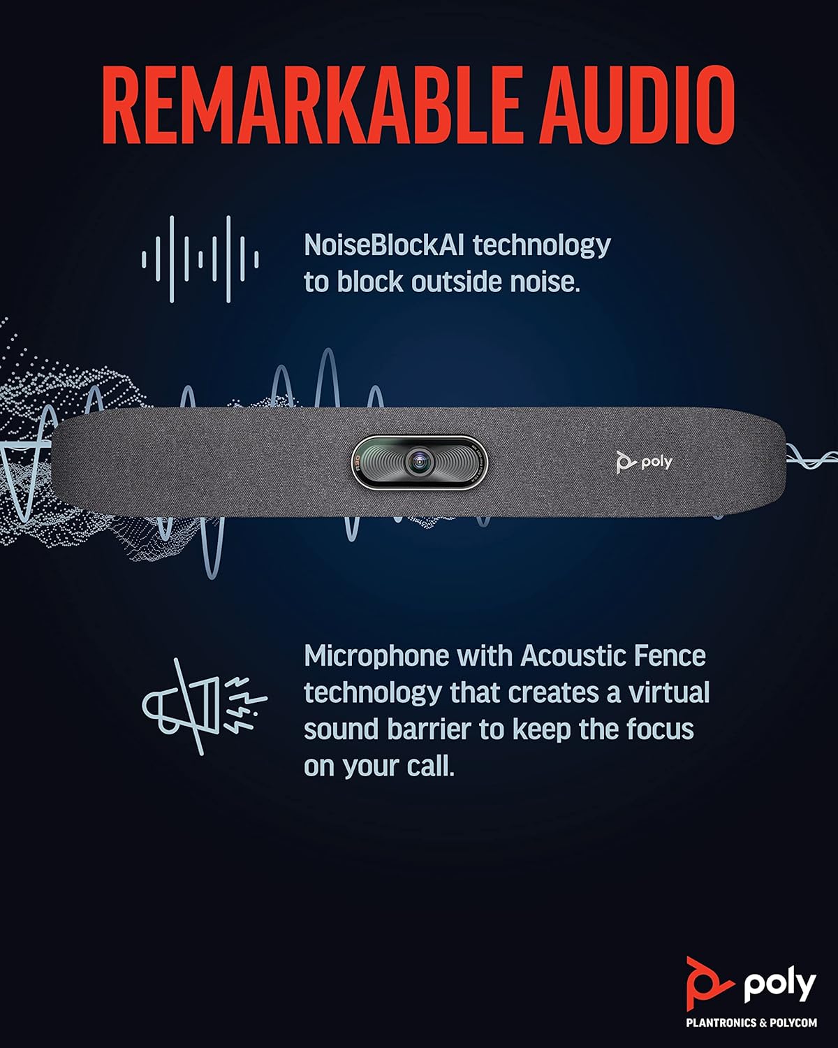 Poly Studio R30 USB 4K Video Bar for Small Conference Spaces with Inbuilt Webcam and Speaker - Black