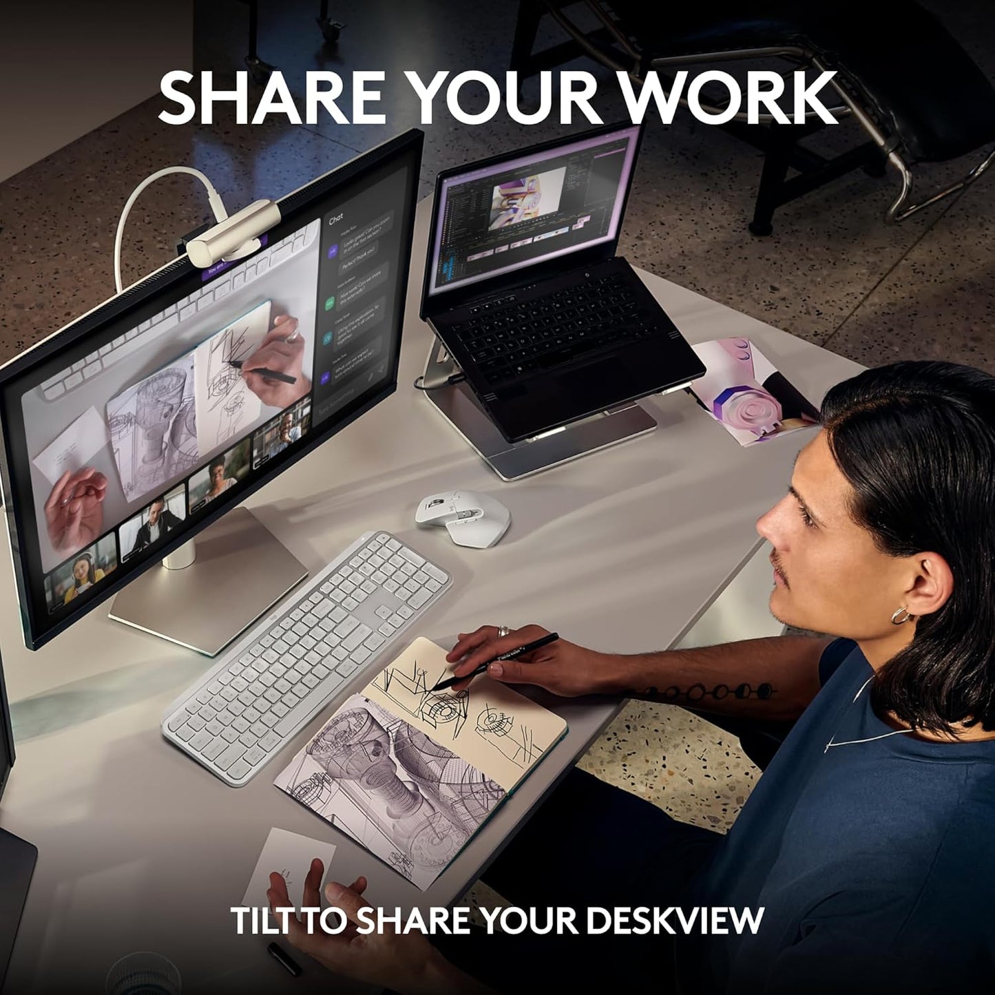 Logitech Master Series MX Brio 4K Ultra HD USB-C Collaboration and Streaming Webcam with Dual Mics - Pale Gray