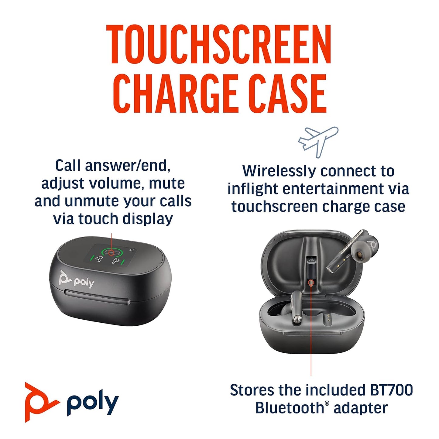 POLY Voyager Free 60+ UC Carbon Black Earbuds with BT700 USB-C Adapter and Touchscreen Charge Case