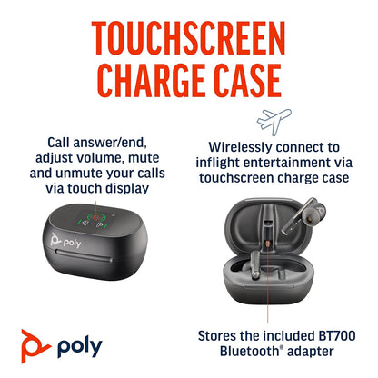 POLY Voyager Free 60+ UC Carbon Black Earbuds with BT700 USB-C Adapter and Touchscreen Charge Case