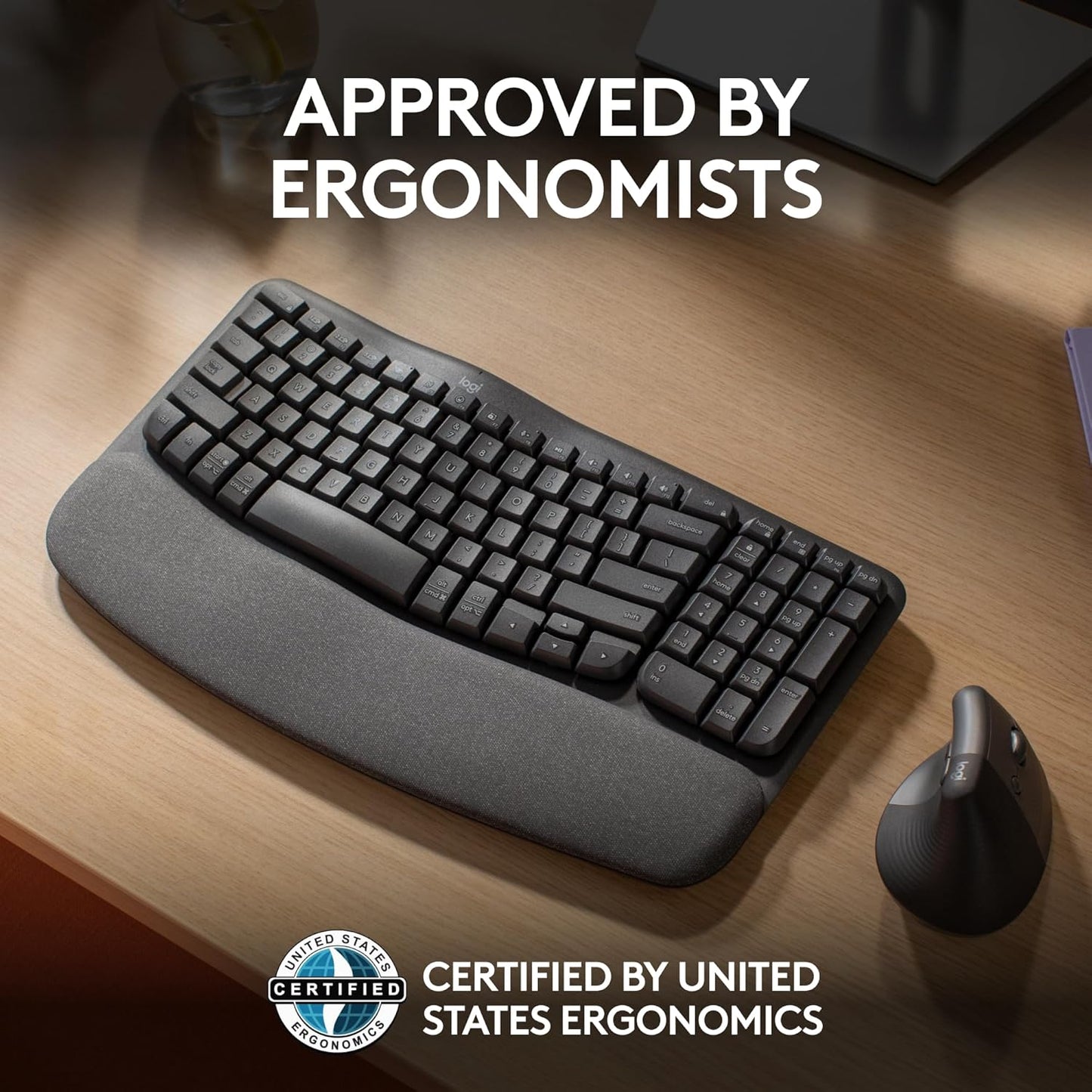 Logitech Ergo Series Wave Keys Wireless Ergonomic Keyboard with Cushioned Palm Rest - Graphite