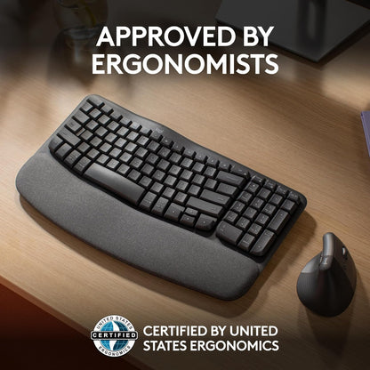 Logitech Ergo Series Wave Keys Wireless Ergonomic Keyboard with Cushioned Palm Rest - Graphite