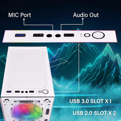Geonix X20 Tempered Glass Computer Case 4 RGB Fans ATX Gaming Cabinet - White