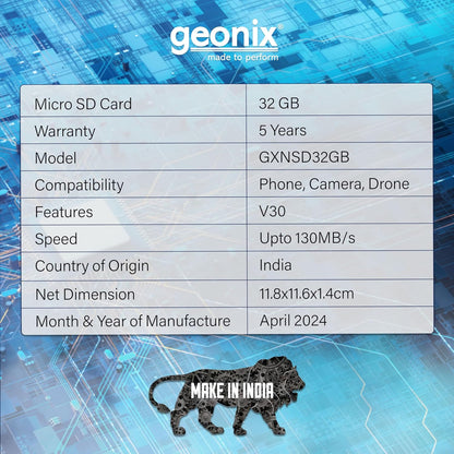 Geonix 32GB Micro SDXC Memory Card with 5 Years Warranty