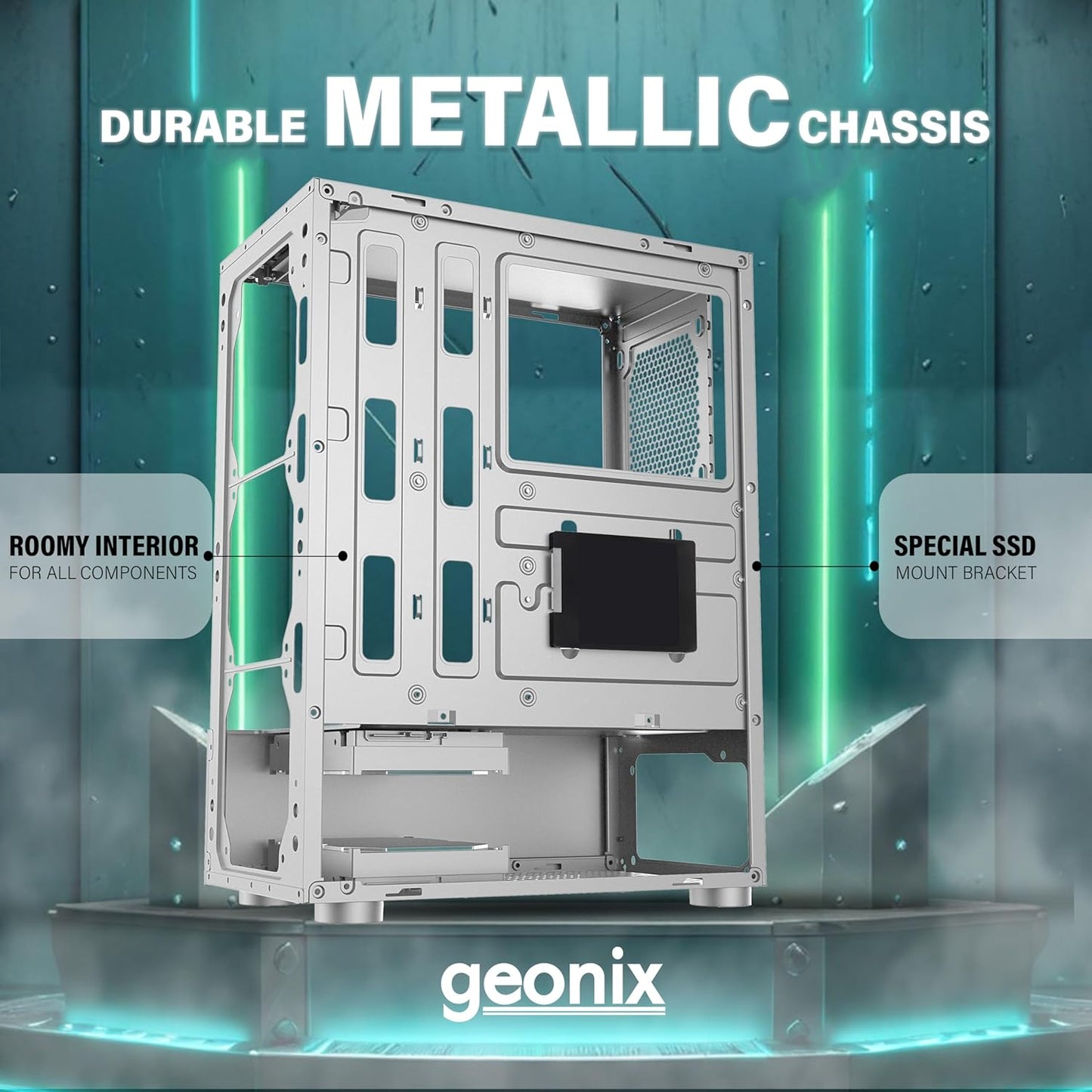 Geonix X20 Tempered Glass Computer Case 4 RGB Fans ATX Gaming Cabinet - White