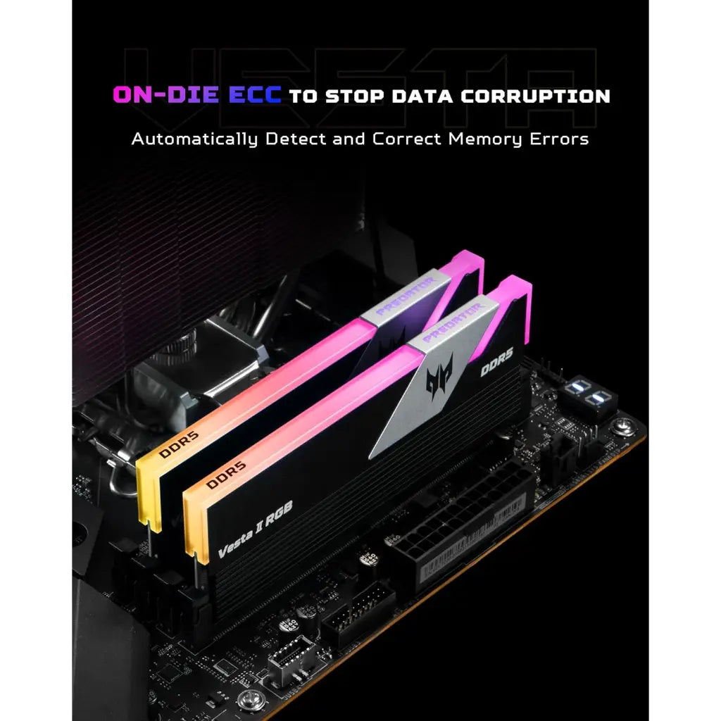 Acer Predator Vesta II DDR5 RAM 64GB (32GBx2) 6000MHz CL30 288-Pin Desktop Memory- Black -tpstech.in