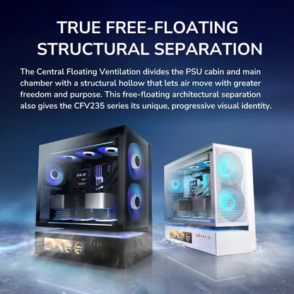 Cougar CFV235 Mesh Vision ATX Mid Tower PC Case with Central Floating Ventilation Dual 160mm ARGB PWM Fans - Black-tpstech.in
