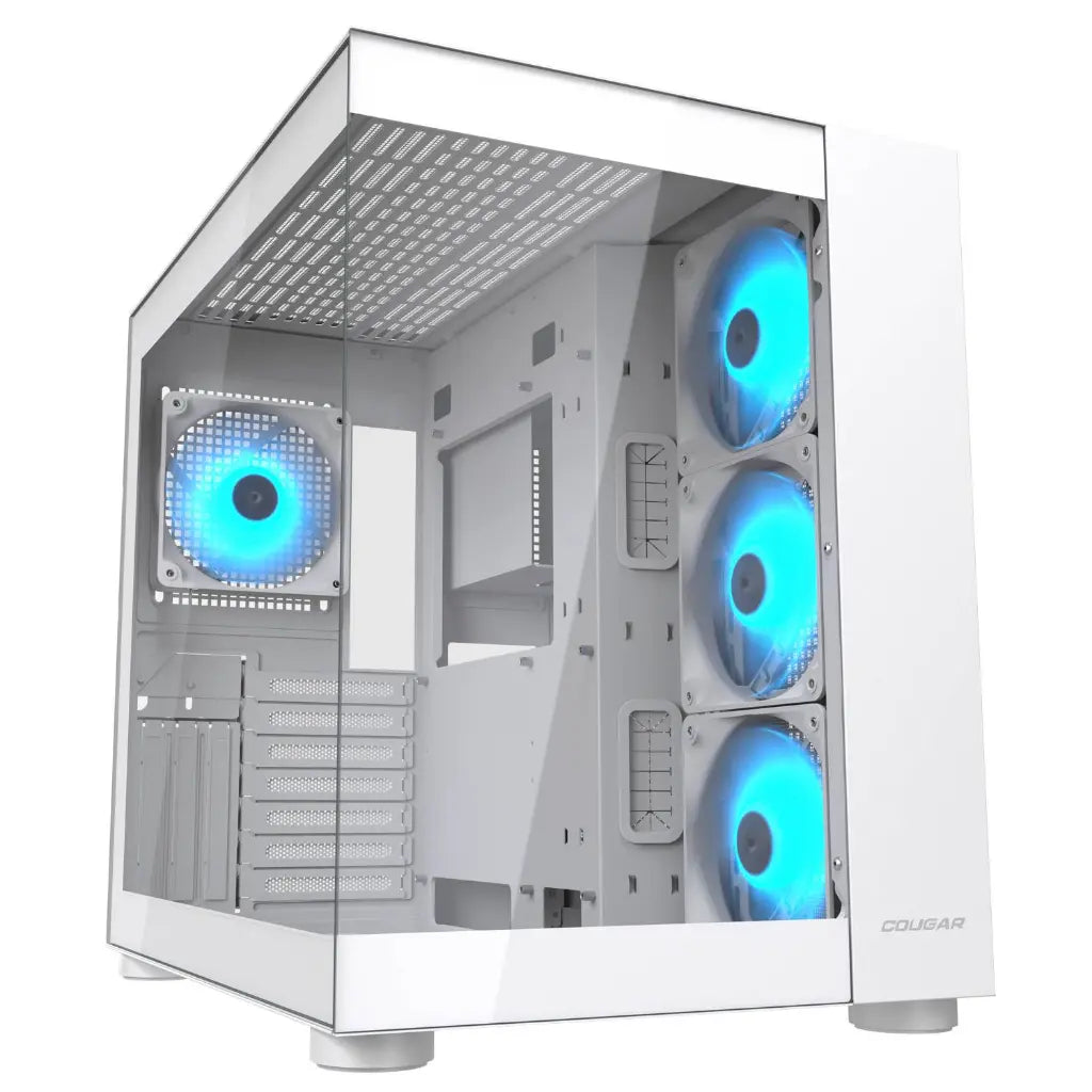 Cougar FV150 RGB Tempered Glass Mid Tower Dual-Chamber ATX Computer Case with 4 Pre-Installed ARGB Fans- White-tpstech.in