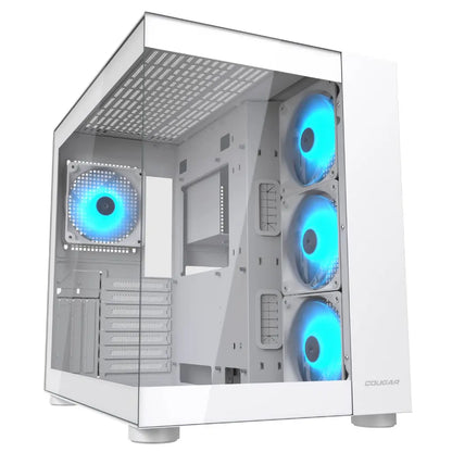 Cougar FV150 RGB Tempered Glass Mid Tower Dual-Chamber ATX Computer Case with 4 Pre-Installed ARGB Fans- White-tpstech.in