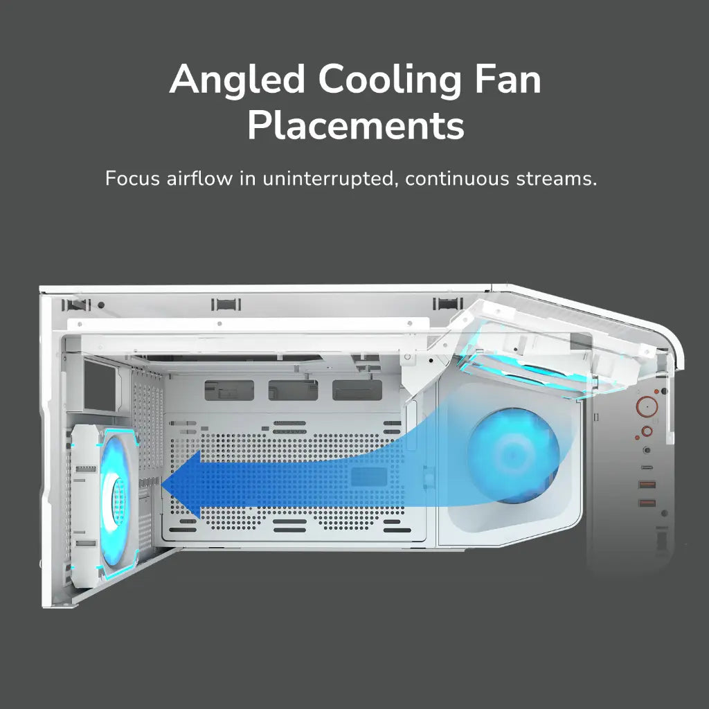 Cougar FV270 RGB Tempered Glass Mid‑Tower Computer Case with E‑ATX Support, Angled Airflow & ARGB Fans - White-tpstech.in