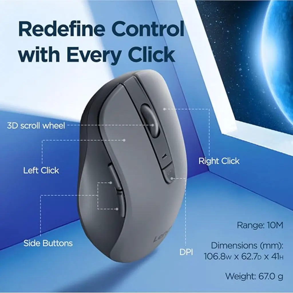 Lenovo WL310 1600 DPI  Bluetooth Silent Mouse - Grey-tpstech.in