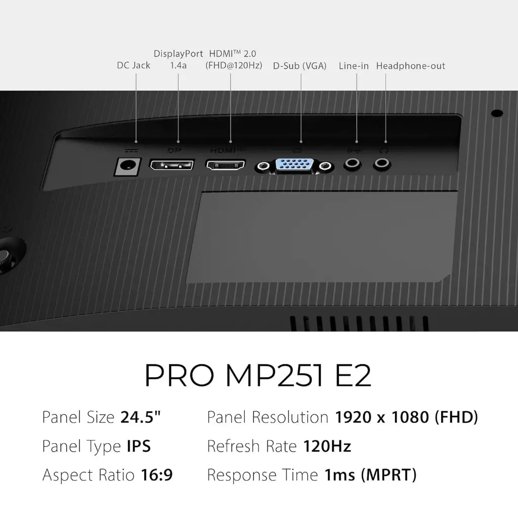 MSI PRO MP251 E2 24.5" 120Hz IPS Full HD Monitor Built‑in Speakers-tpstech.in