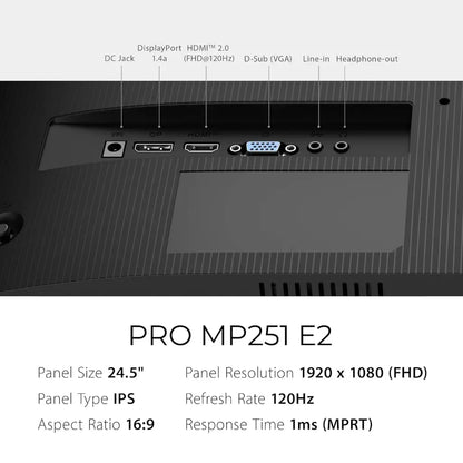 MSI PRO MP251 E2 24.5" 120Hz IPS Full HD Monitor Built‑in Speakers-tpstech.in