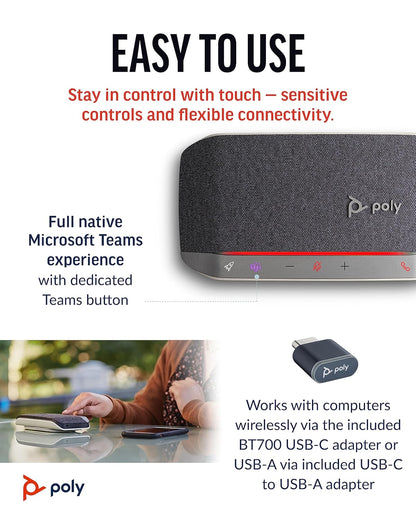 Poly Sync 20M Microsoft Teams Certified USB-C & Bluetooth Wireless Speakerphone - Silver