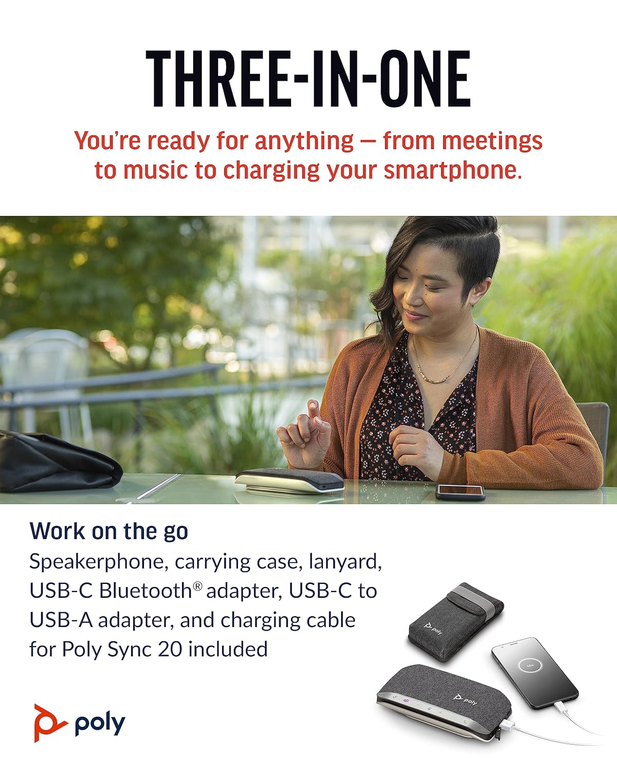 Poly Sync 20M Microsoft Teams Certified USB-C & Bluetooth Wireless Speakerphone - Silver