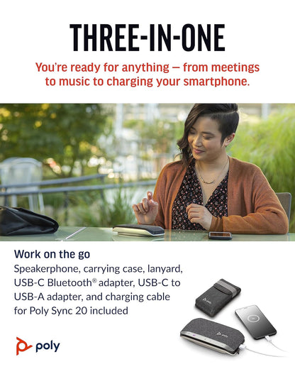 Poly Sync 20M Microsoft Teams Certified USB-C & Bluetooth Wireless Speakerphone - Silver