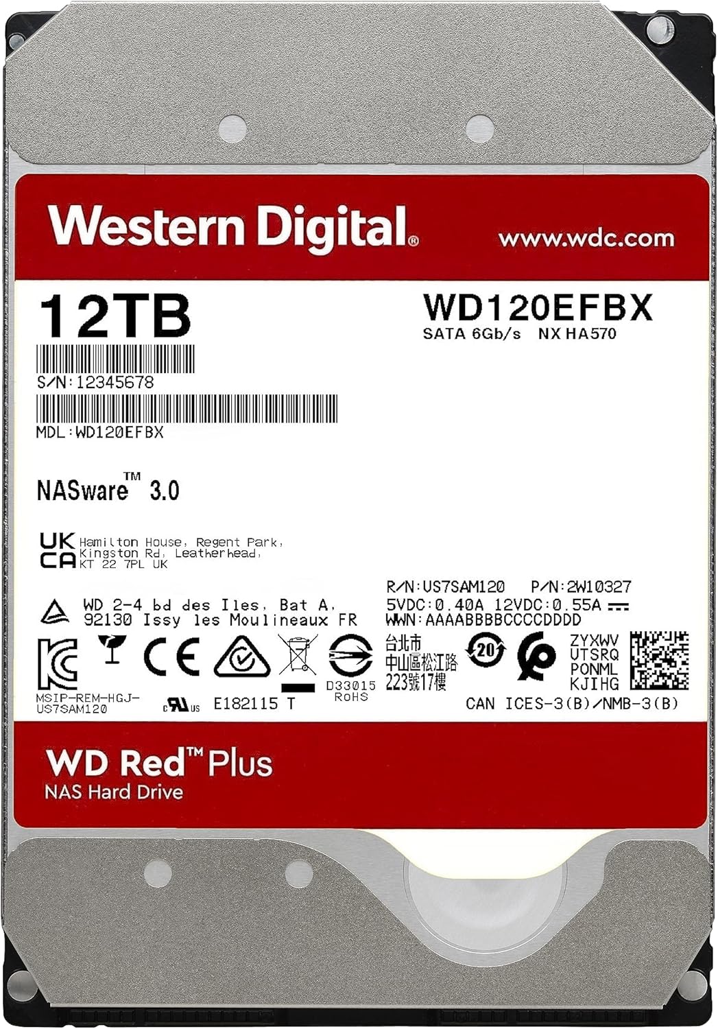 Western Digital WD Red Plus 12TB 3.5" SATA 7200RPM NAS Internal Hard Disk Drive