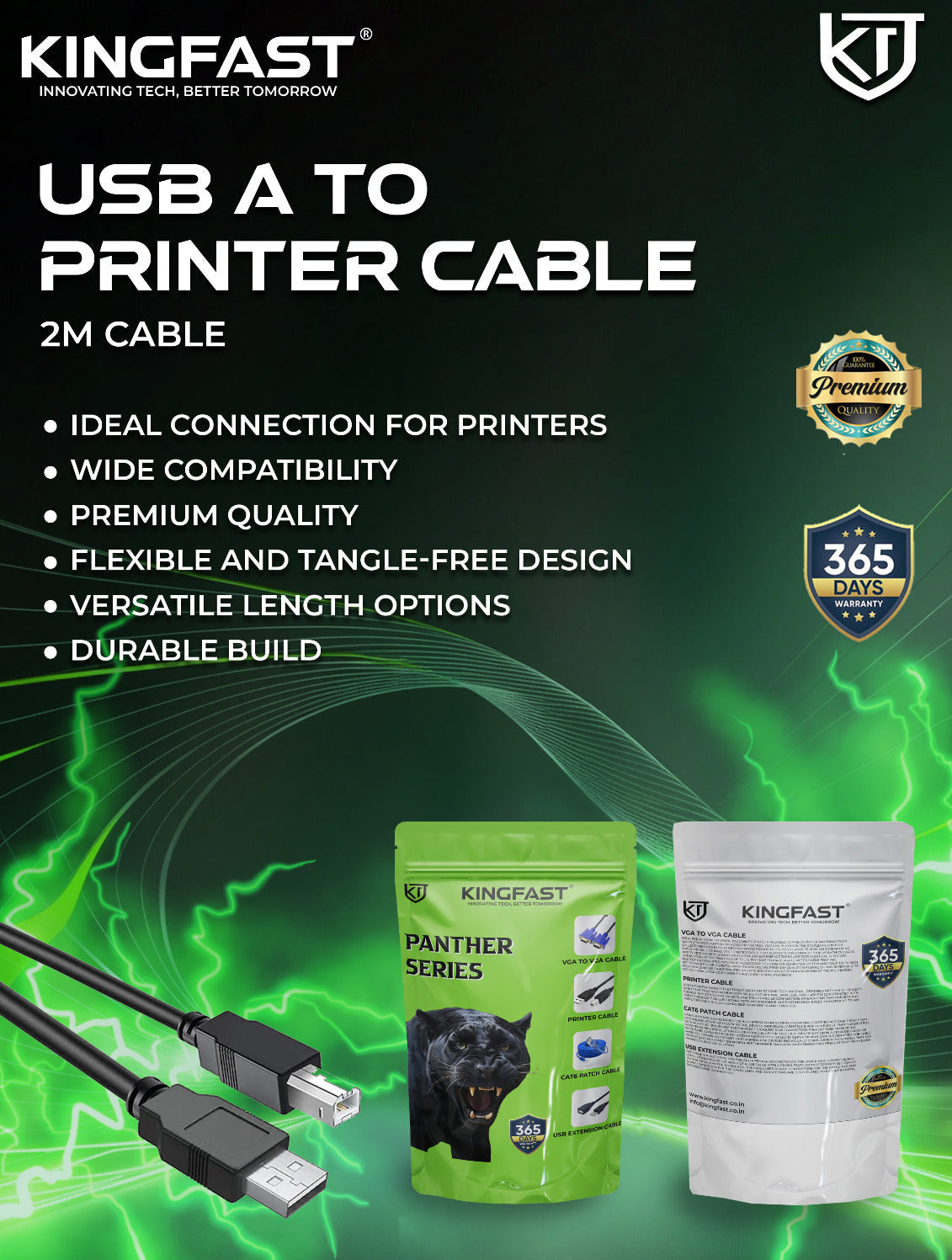 Kingfast USB 2.0 A to Printer Cable with Chip 20 Meter