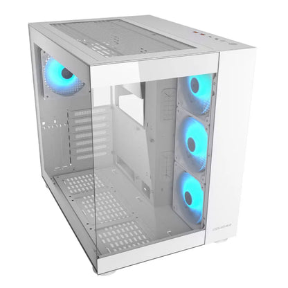 Cougar FV150 RGB Tempered Glass Mid Tower Dual-Chamber ATX Computer Case with 4 Pre-Installed ARGB Fans- White-tpstech.in