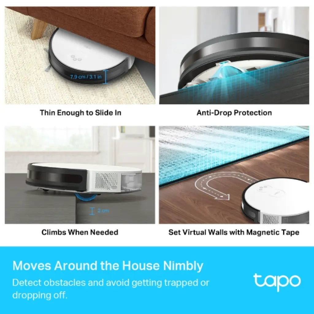 TP-Link Tapo RV10 Robot Vacuum & Mop Combo  2000Pa Suction, Zigzag Path Planning App & Voice Control 3-Hour Battery-tpstech.in