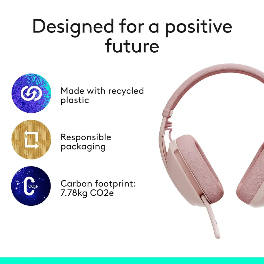 Logitech Zone Vibe 100 Lightweight Wireless Headphones with Noise-Cancelling - Rose