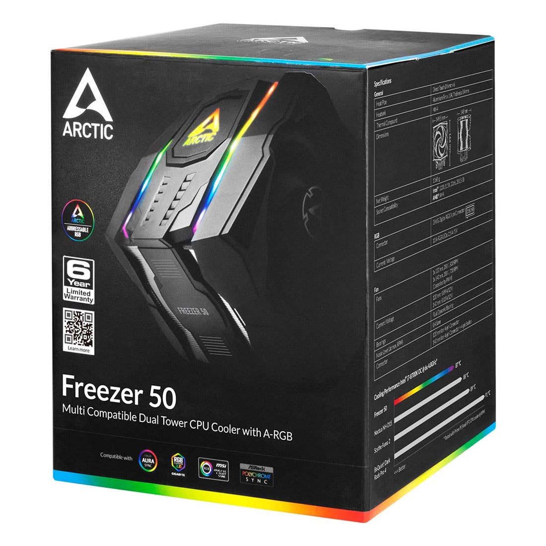 [RePacked] ARCTIC Freezer 50 Dual Tower CPU Air Cooler with A-RGB and Twin Fans