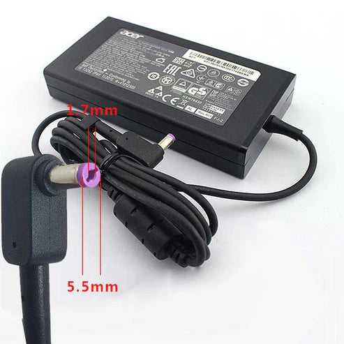 Acer Original OEM 135W 19V 7.1A 5.5mm × 1.7mm Pin Laptop Charger Adapter & Power Cable