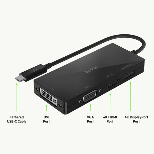 Belkin AVC003BTBK USB-C Multiport Video Adapter with HDMI & DisplayPort--tpstech