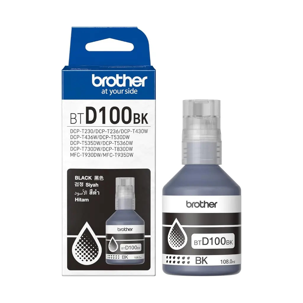 Brother BTD100BK Black Original Ink Bottle 108ml Ultra High Yield 7500 Pages-tpstech.in