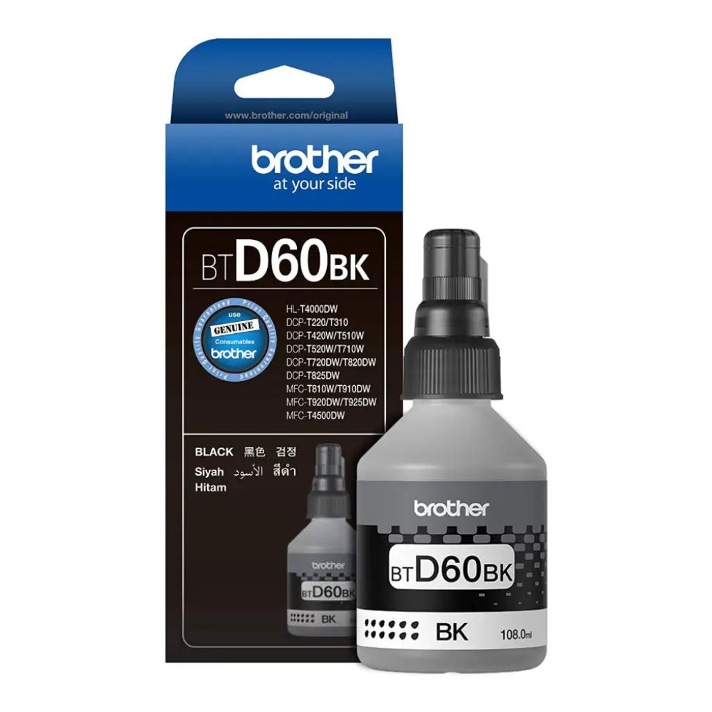 Brother BT‑D60BK Original Black Ink Bottle 108ml Ultra High Yield Ink Refill for Brother DCP‑T & MFC‑T Series Printers-tpstech.in
