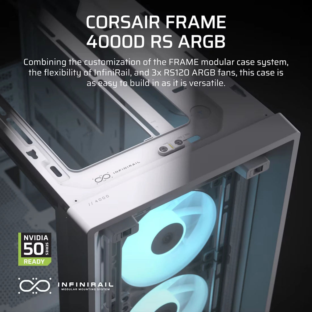 CORSAIR FRAME 4000D RS ARGB Modular High Airflow Mid-Tower PC Case-White