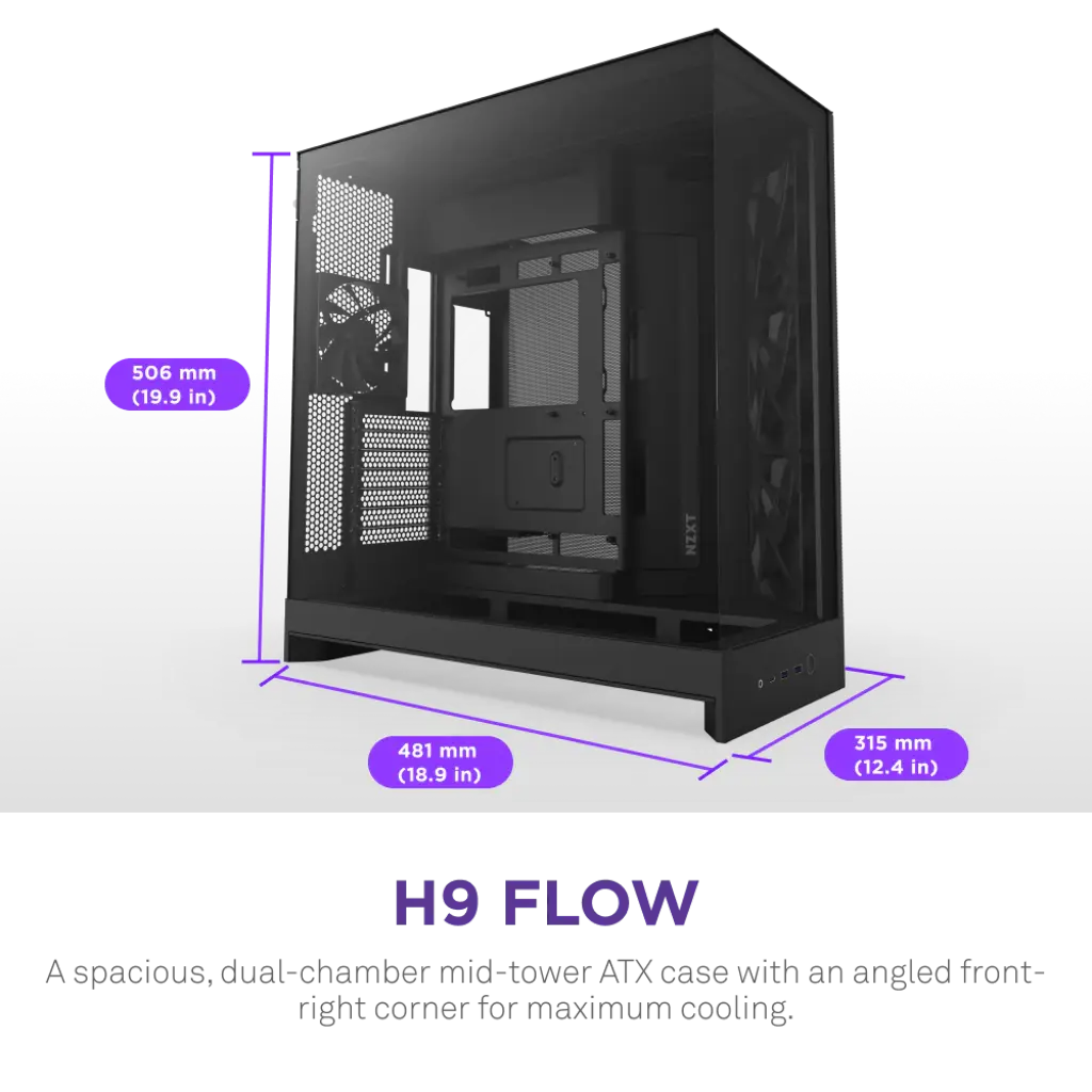 NZXT H9 Flow Tempered Glass Large Dual-Chamber Mid-Tower ATX Airflow Case