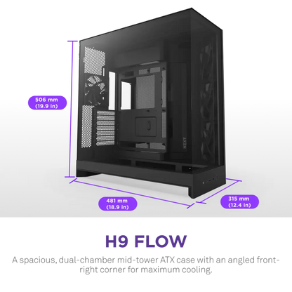 NZXT H9 Flow Tempered Glass Large Dual-Chamber Mid-Tower ATX Airflow Case