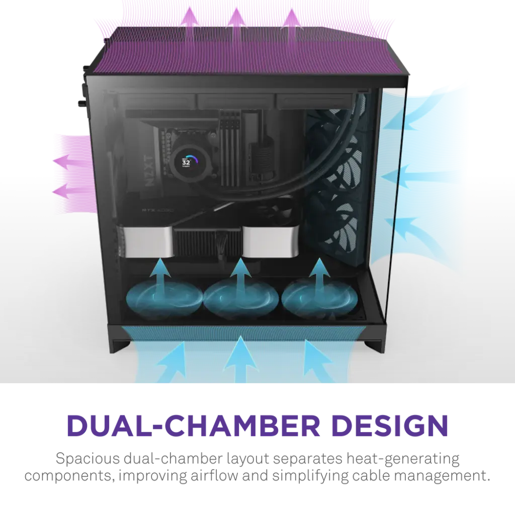 NZXT H9 Flow Tempered Glass Large Dual-Chamber Mid-Tower ATX Airflow Case