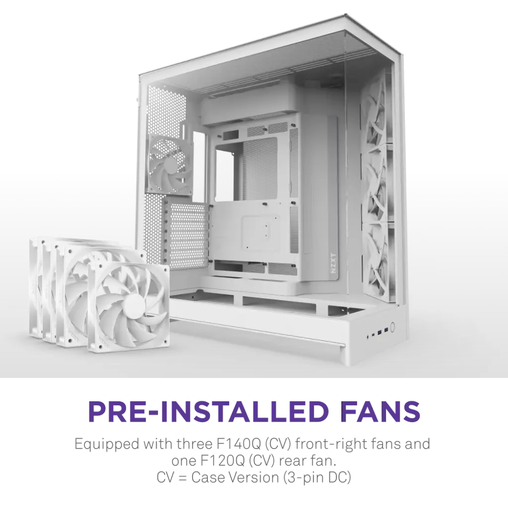 NZXT H9 Flow Tempered Glass Large Dual-Chamber Mid-Tower ATX Airflow Case-White