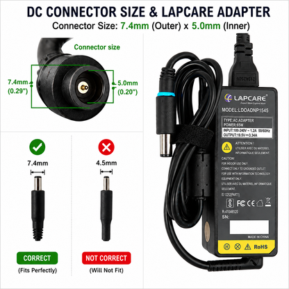 Dell Compatible 65W 19.5V 7.4mm Pin Laptop Charger Adapter